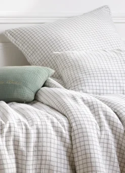 Discount Bouchara HOUSSE DE COUETTE BÉBÉ EN GAZE DE COTON À CARREAUX ECRU