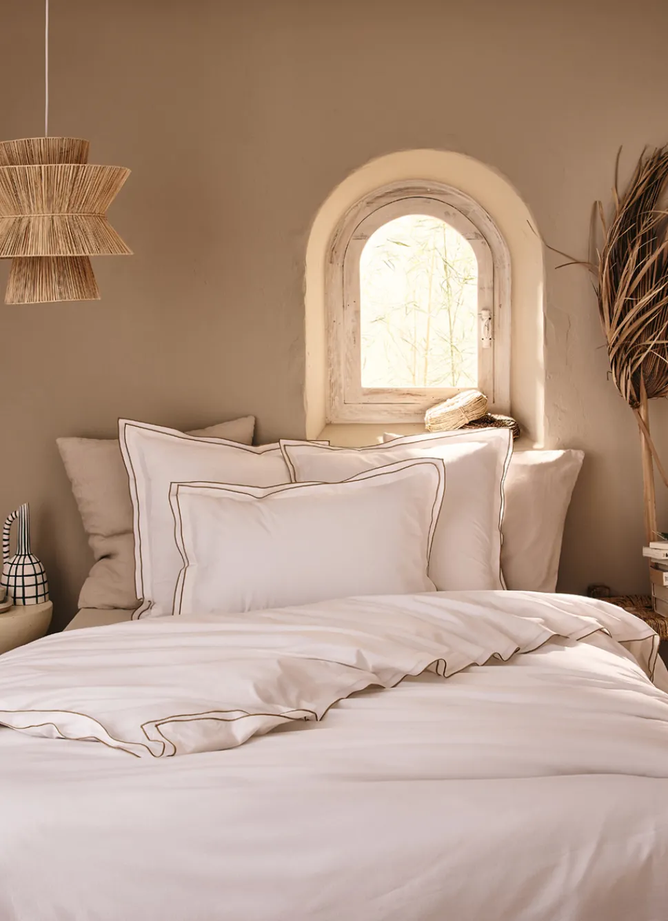 New Bouchara HOUSSE DE COUETTE COTON RECYCLÉ BOURDON CONTRASTÉ BLANC/BRONZE