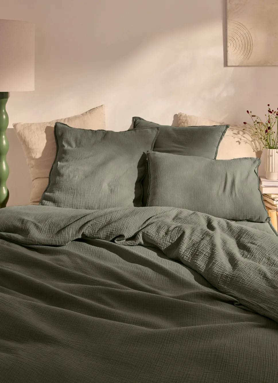 Outlet Bouchara HOUSSE DE COUETTE DOUBLE GAZE DE COTON KAKI