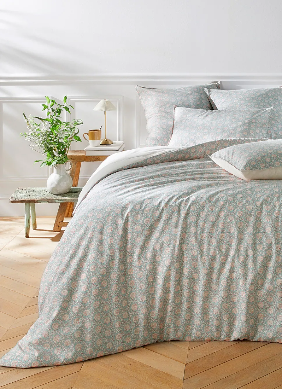 Clearance Bouchara HOUSSE DE COUETTE EN COTON LAVÉ JEIRAN VERT CELADON