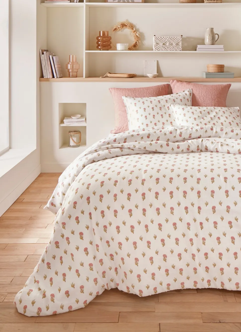 Hot Bouchara HOUSSE DE COUETTE EN DOUBLE GAZE DE COTON IMPRIMÉE ECRU