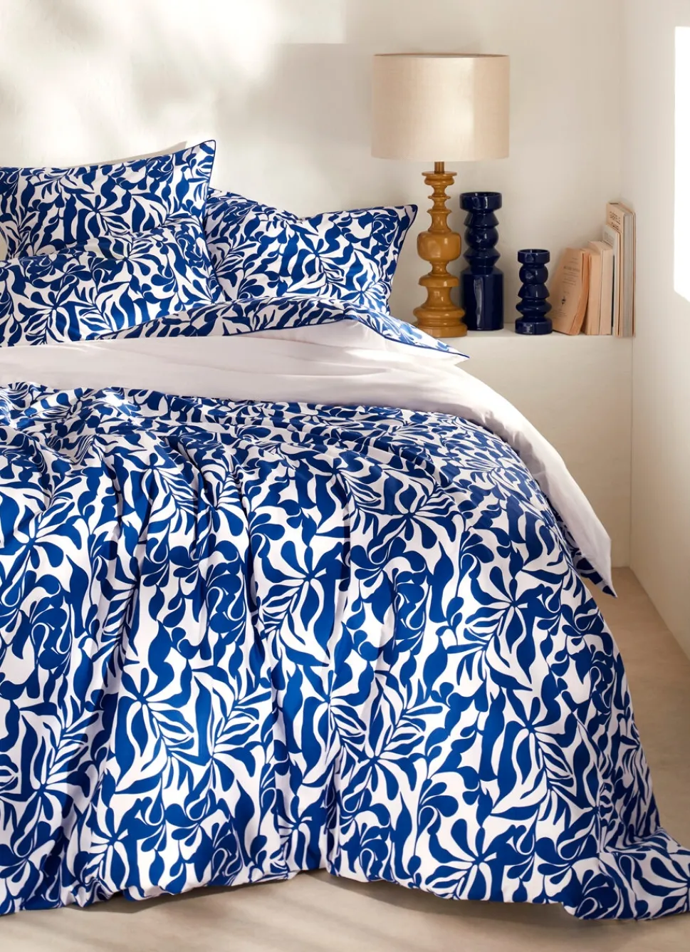 New Bouchara HOUSSE DE COUETTE EN PERCALE IMPRIMÉE FEUILLAGE BLEU