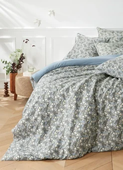 Hot Bouchara HOUSSE DE COUETTE EN SATIN IMPRIMÉ FLORAL SOLENE BLEU