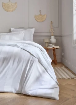 Clearance Bouchara HOUSSE DE COUETTE RAYÉE EN SATIN DE COTON BLANC