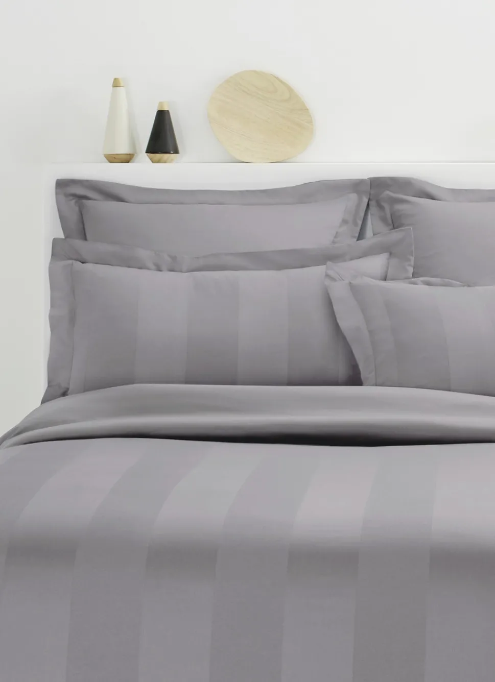 New Bouchara HOUSSE DE COUETTE RAYÉE EN SATIN DE COTON GRIS FONCE