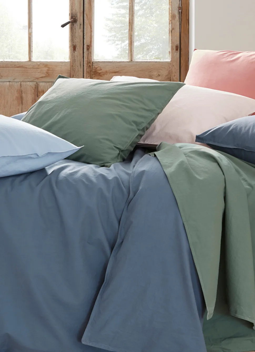 Sale Bouchara HOUSSE DE COUETTE UNIE EN COTON LAVÉ BIO GRIS BLEU