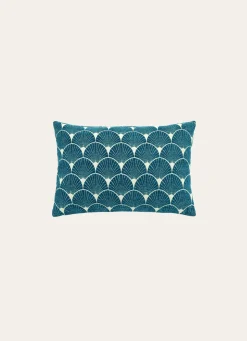 New Bouchara HOUSSE DE COUSSIN MOTIF PALME ART DÉCO BLEU CANARD