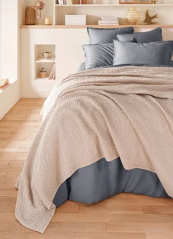 Outlet Bouchara JETÉ DE LIT EN COTON LAVÉ NID D'ABEILLE SABLE