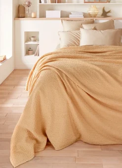 Best Bouchara JETÉ DE LIT EN COTON LAVÉ NID D'ABEILLE MAÏS