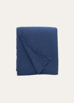 Hot Bouchara JETÉ DE LIT EN COTON LAVÉ NID D'ABEILLE MARINE