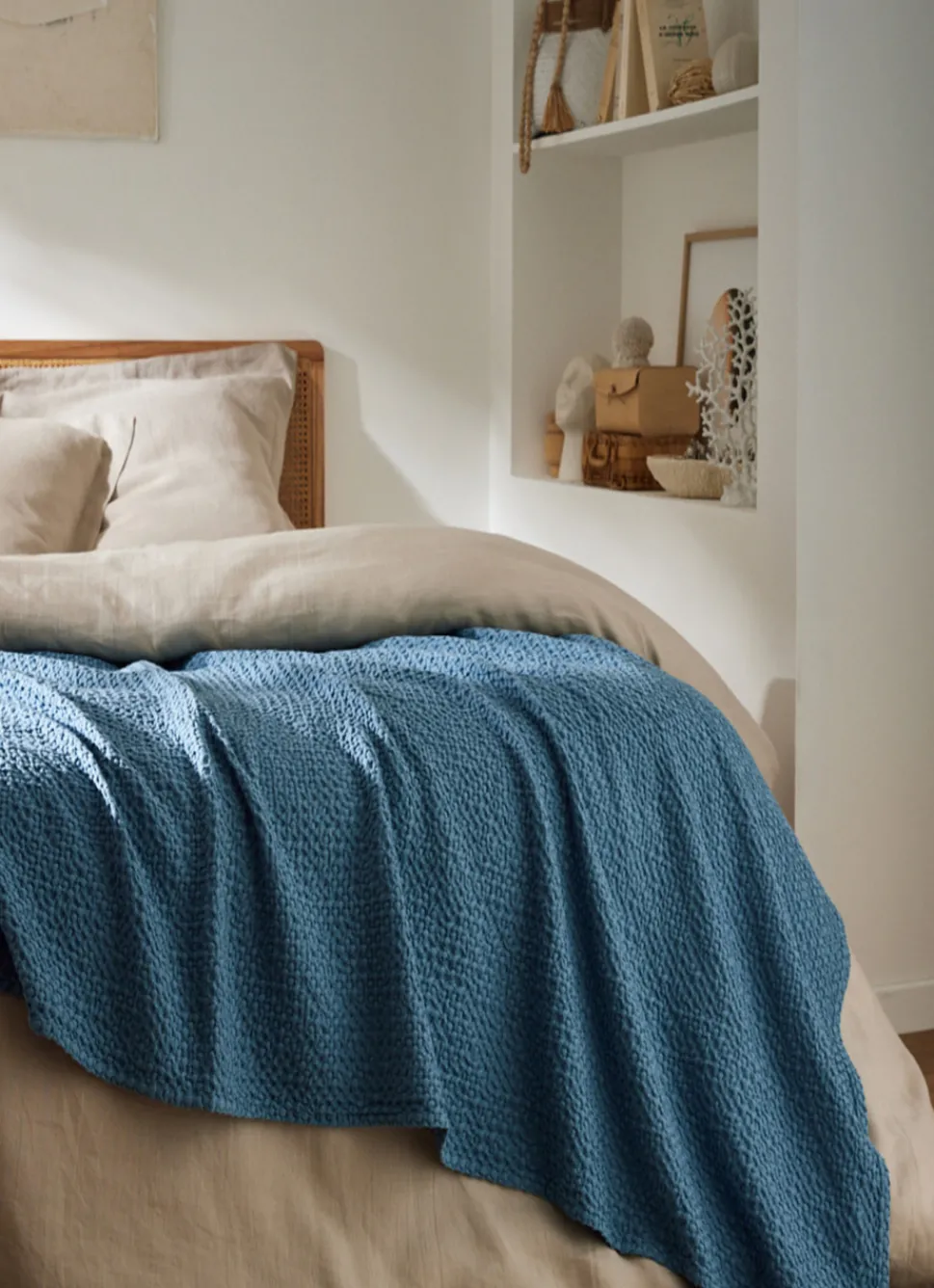 Clearance Bouchara JETÉ DE LIT EN COTON LAVÉ NID D'ABEILLE ORAGE