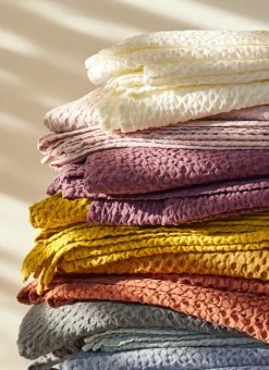 Online Bouchara JETÉ DE LIT EN COTON LAVÉ NID D'ABEILLE SIENNE