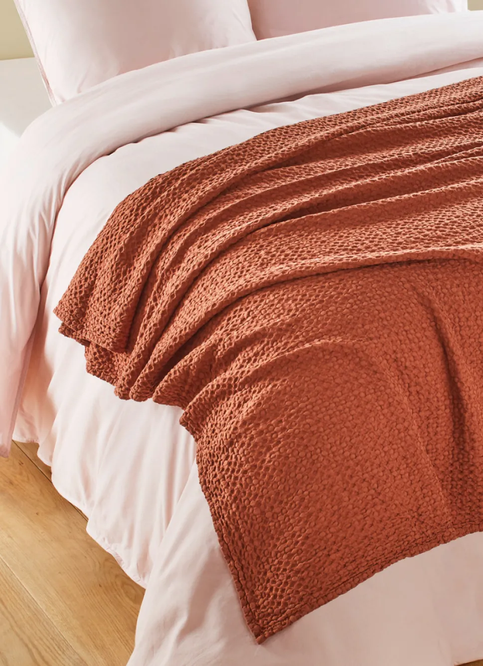 Online Bouchara JETÉ DE LIT EN COTON LAVÉ NID D'ABEILLE SIENNE