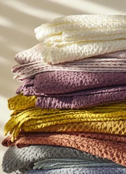 Best Bouchara JETÉ DE LIT EN COTON LAVÉ NID D'ABEILLE SIENNE