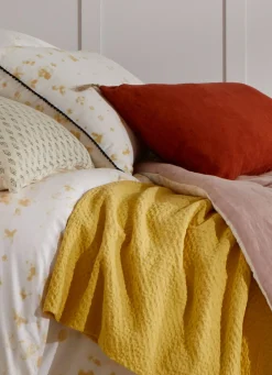 Best Bouchara JETÉ DE LIT EN COTON LAVÉ NID D'ABEILLE MOUTARDE