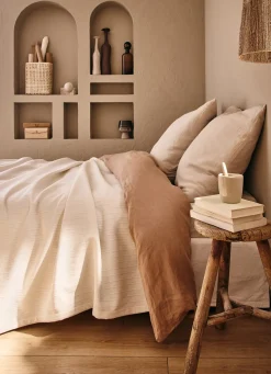 Discount Bouchara JETÉ DE LIT JACQUARD À RAYURES ECRU