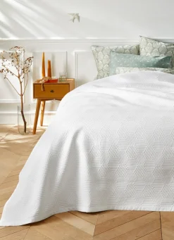 Sale Bouchara JETÉ DE LIT JACQUARD EN COTON MOTIFS GÉOMÉTRIQUE BLANC
