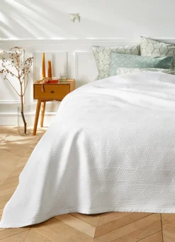 Sale Bouchara JETÉ DE LIT JACQUARD EN COTON MOTIFS GÉOMÉTRIQUE BLANC