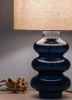 Bouchara LAMPE AVEC PIED EN VERRE TRANSPARENT COLORÉ BLEU