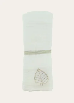 Clearance Bouchara LANGE UNI EN GAZE DE COTON BRODERIE FEUILLE LAIT