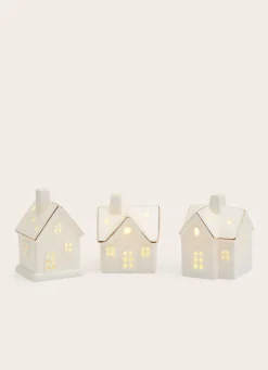 Outlet Bouchara LOT DE 3 MAISONS LUMINEUSES EN PORCELAINE BLANC