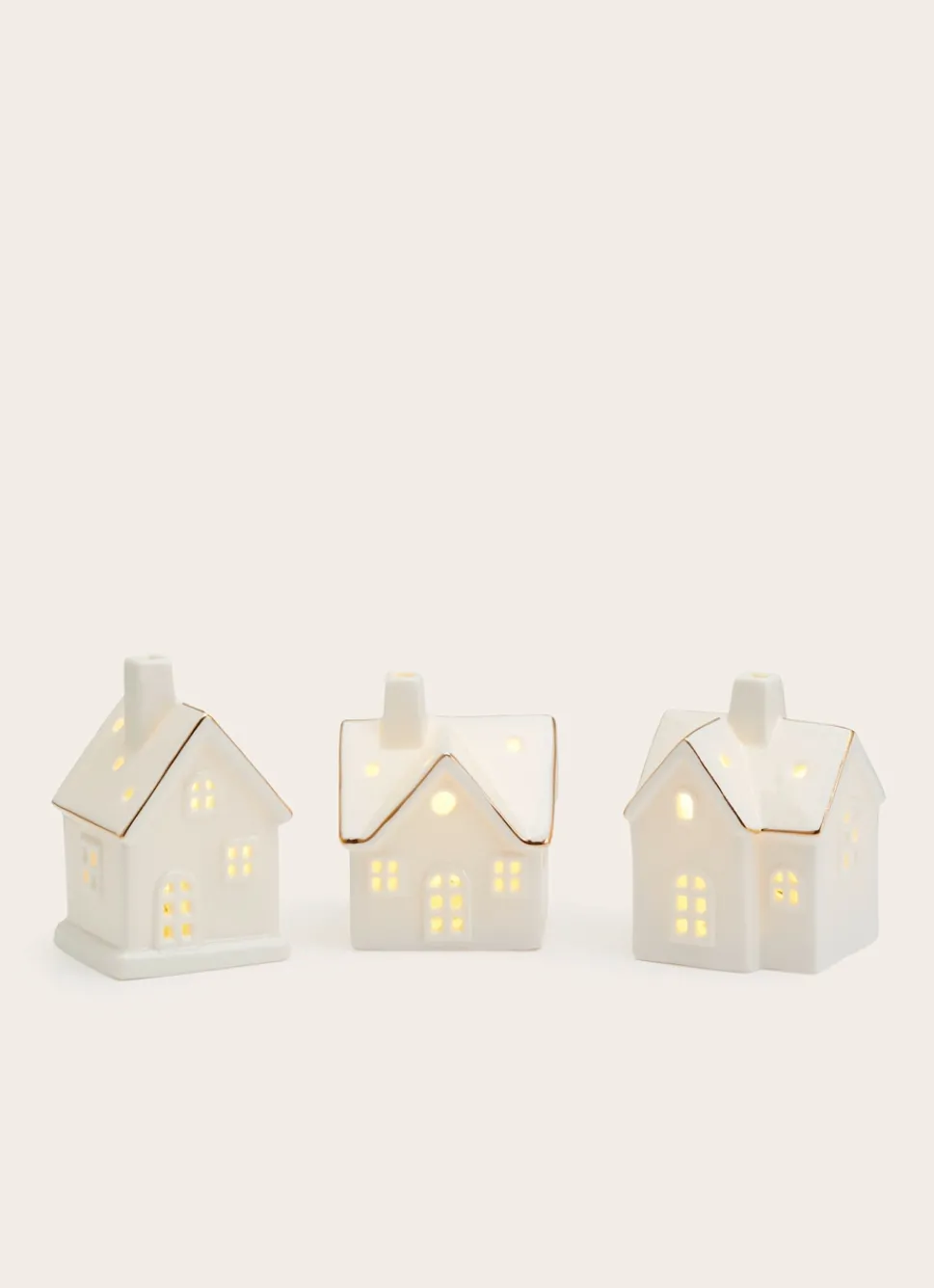 Outlet Bouchara LOT DE 3 MAISONS LUMINEUSES EN PORCELAINE BLANC