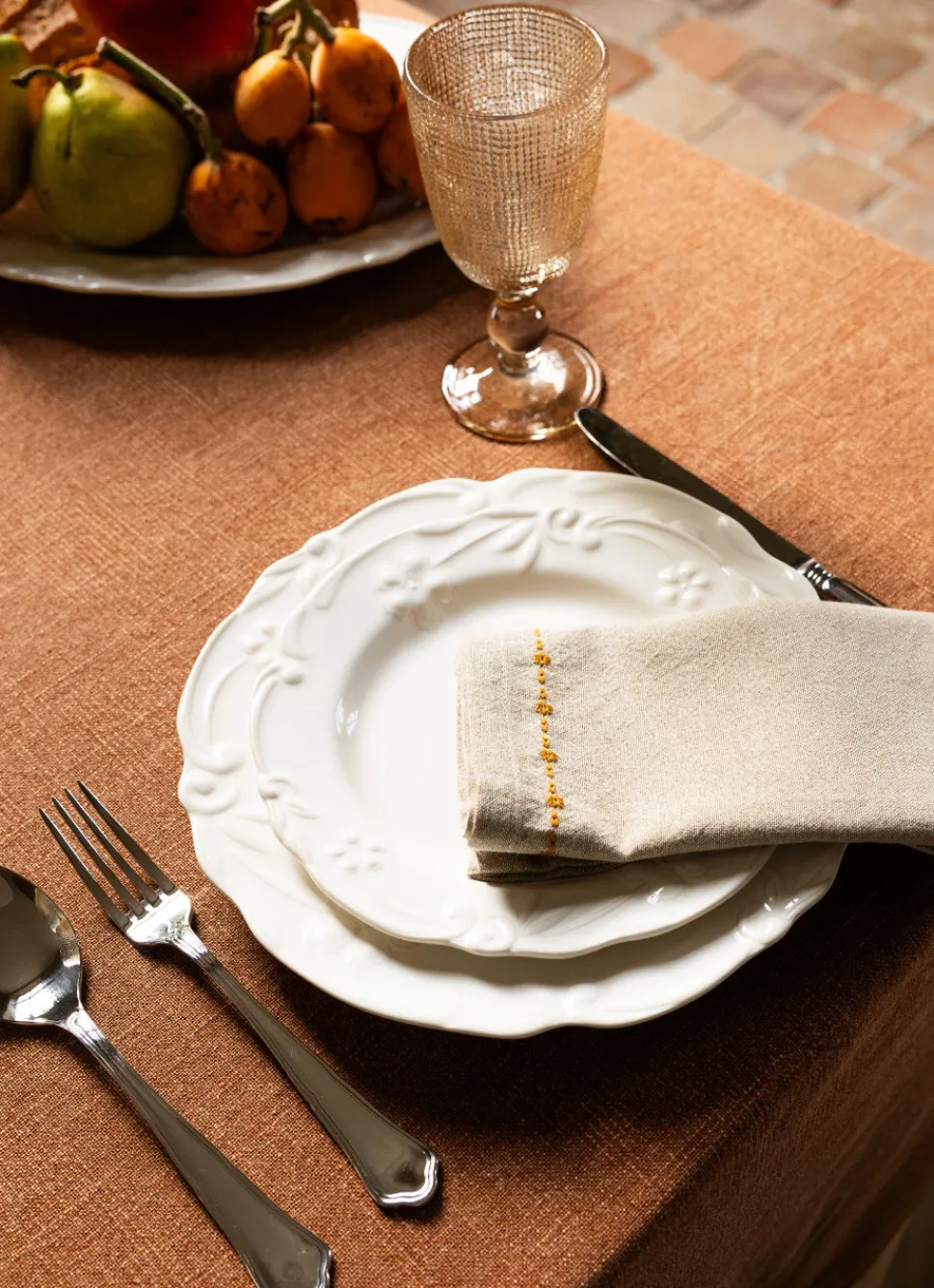 Clearance Bouchara LOT DE 2 SERVIETTES DE TABLE BRODÉES BEIGE/ORANGE