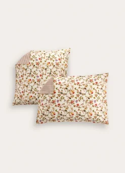 New Bouchara LOT DE 2 TAIES D’OREILLER EN COTON LAVÉ FLEURIE BLANC CASSÉ