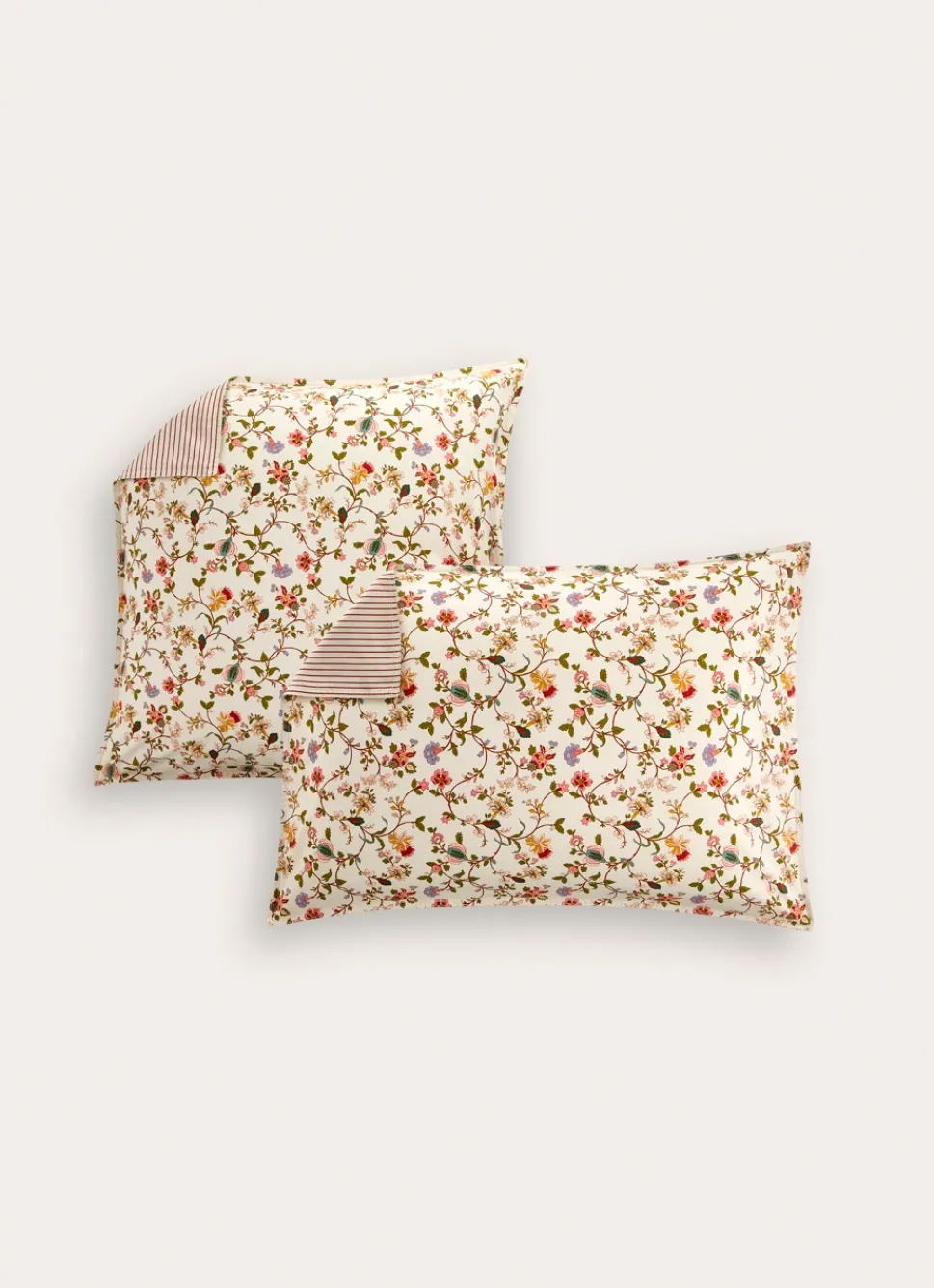 New Bouchara LOT DE 2 TAIES D’OREILLER EN COTON LAVÉ FLEURIE BLANC CASSÉ