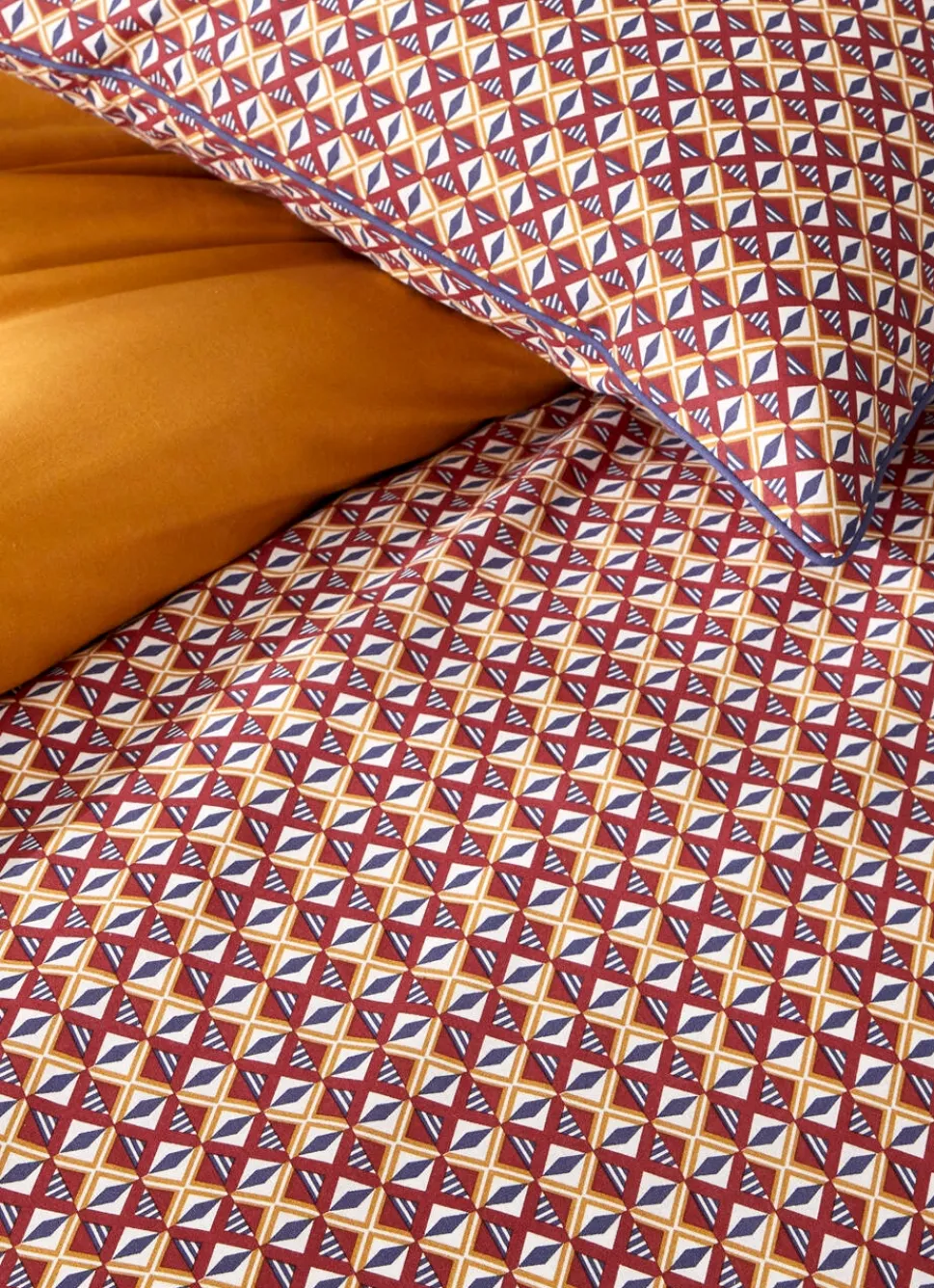 New Bouchara LOT DE 2 TAIES D'OREILLER IMPRIMÉ GÉOMÉTRIQUE BORDEAUX