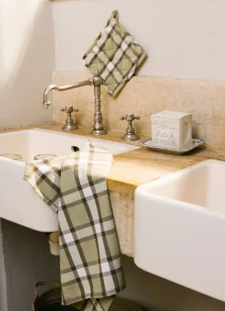 Outlet Bouchara LOT DE 2 TORCHONS A CARREAUX & RAYURES VERT KAKI