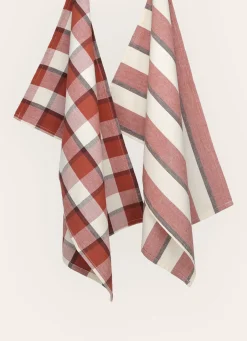 Best Bouchara LOT DE 2 TORCHONS CARREAUX & RAYURES BRIQUE