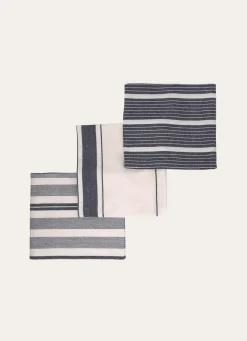 Sale Bouchara LOT DE 3 TORCHONS EN COTON À RAYURES Bleu MARINE