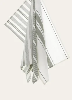 Hot Bouchara LOT DE 3 TORCHONS EN COTON À RAYURES KAKI