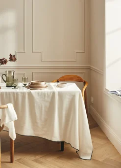 Best Bouchara NAPPE COTON ET LIN FINITION BOURDON GRAND FORMAT LAIT/NOIR