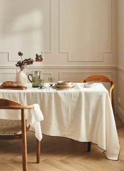 Outlet Bouchara NAPPE COTON LIN FINITION BOURDON LAIT / NOIR