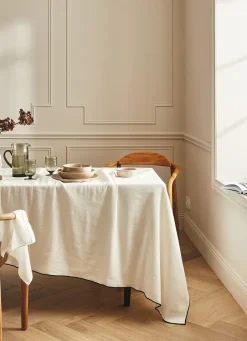 Outlet Bouchara NAPPE COTON LIN FINITION BOURDON LAIT / NOIR