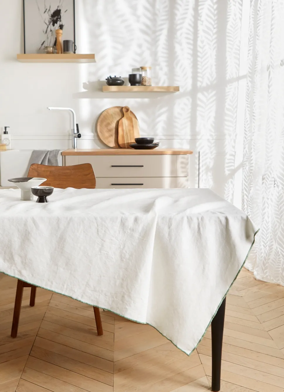 Best Bouchara NAPPE COTON LIN FINITION BOURDON LAIT VERT THYM