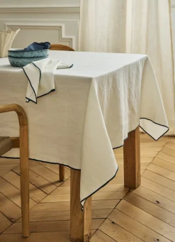 Hot Bouchara NAPPE COTON LIN FINITION BOURDON LAIT BLEU