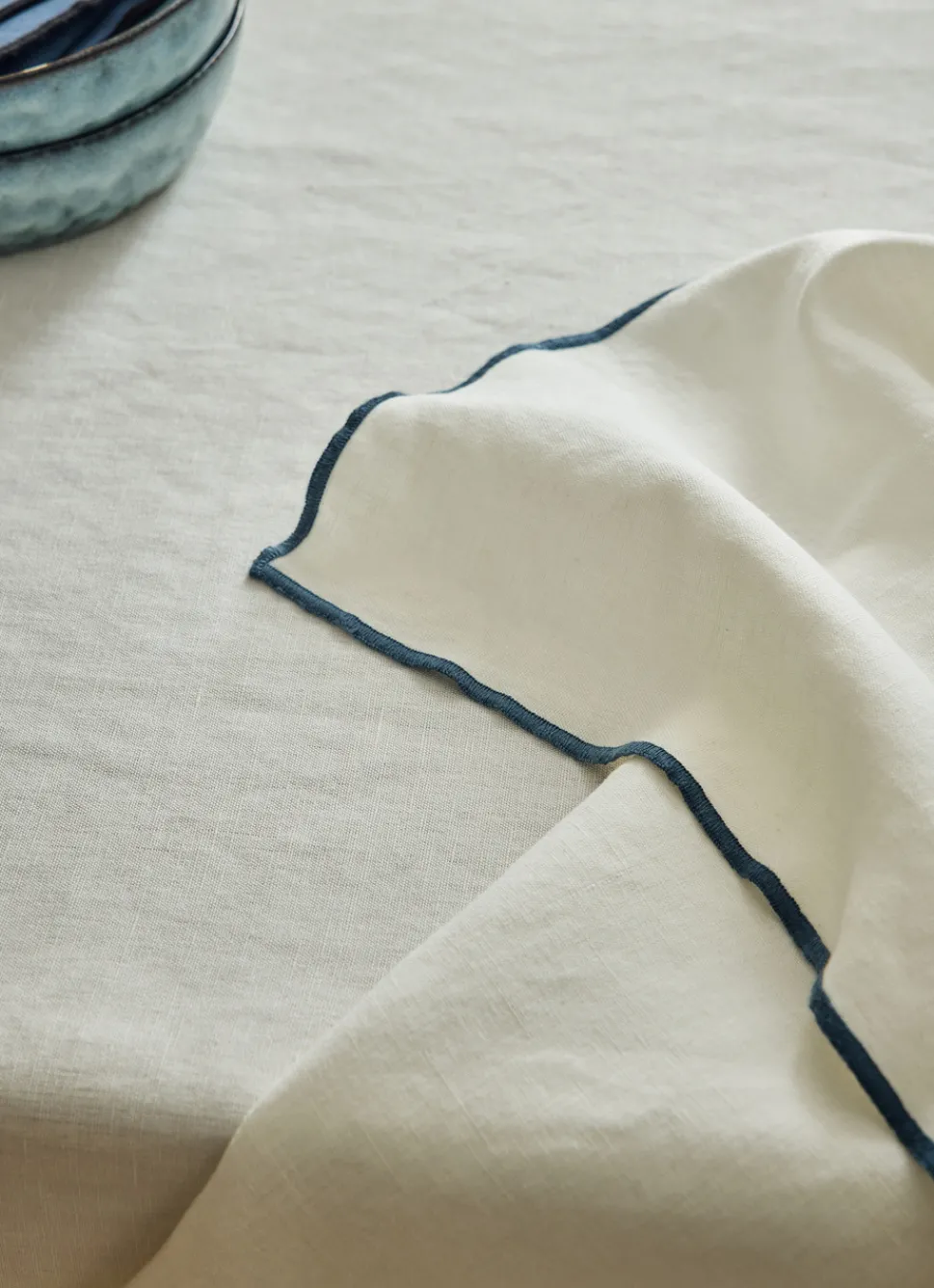 Hot Bouchara NAPPE COTON LIN FINITION BOURDON LAIT BLEU