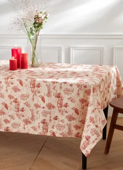 Bouchara NAPPE EN COTON ANTI-TACHE SCÈNES D'HIVER NATUREL/ROUGE