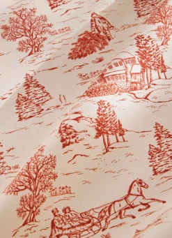 Bouchara NAPPE EN COTON ANTI-TACHE SCÈNES D'HIVER NATUREL/ROUGE