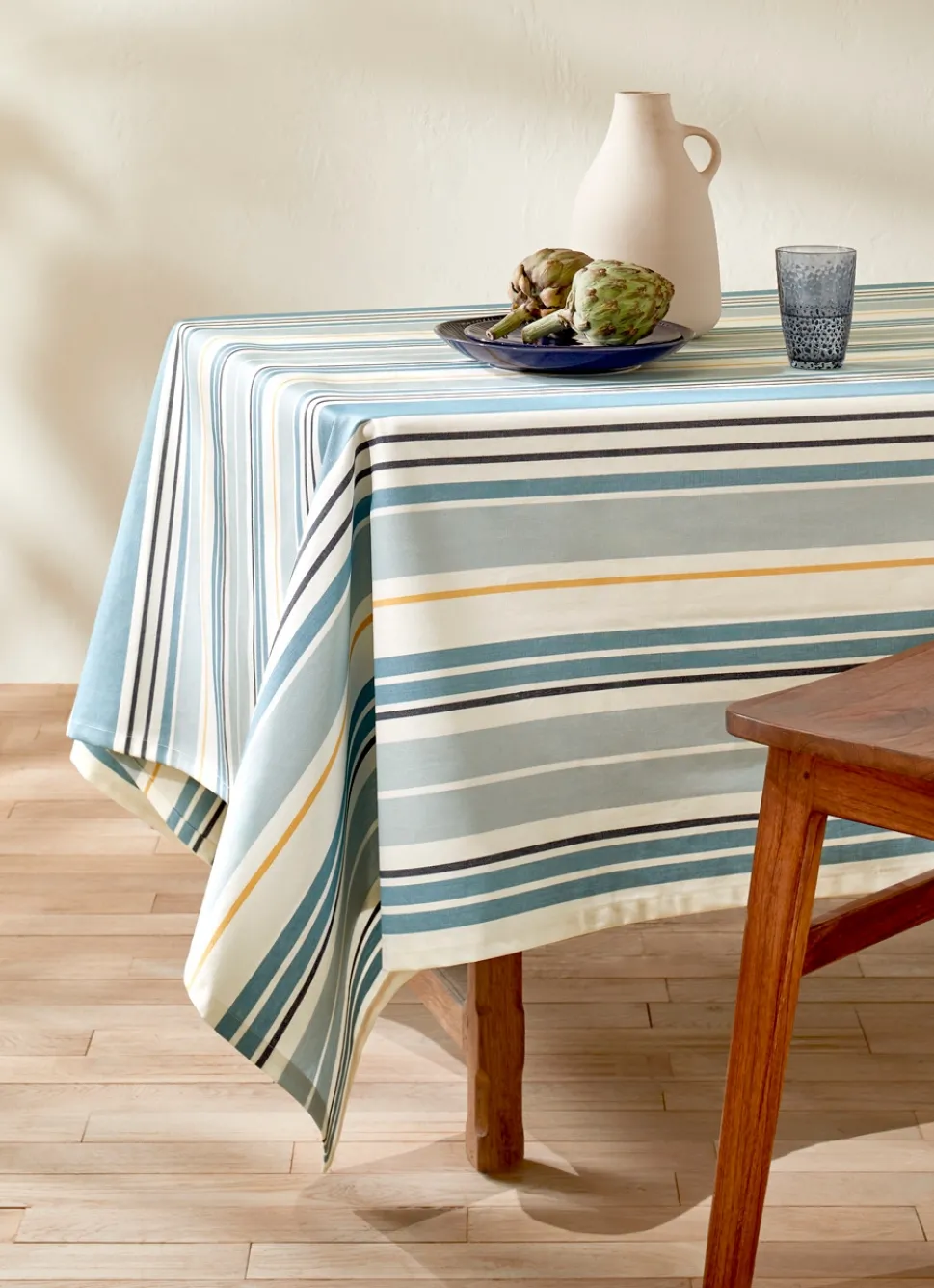 Hot Bouchara NAPPE EN COTON ENDUIT À RAYURES MULTICOLORES MULTICOLORE/BLEU