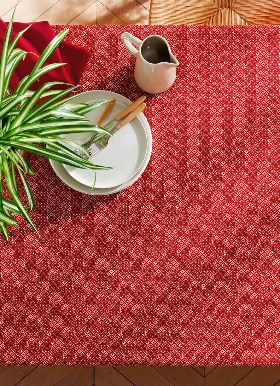 New Bouchara NAPPE EN COTON ENDUIT IMPRIMÉ PETITES FLEURS rouge