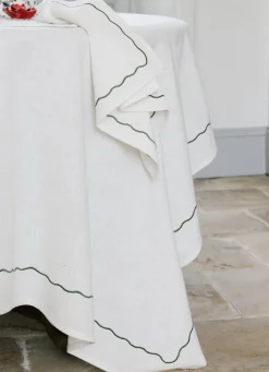 Outlet Bouchara NAPPE EN COTON FLAMMÉ AVEC FINITION BOURDON BLANC CASSÉ