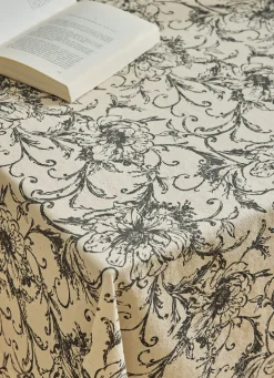 Hot Bouchara NAPPE EN COTON IMPRIMÉ MOTIF FLORAL ECRU