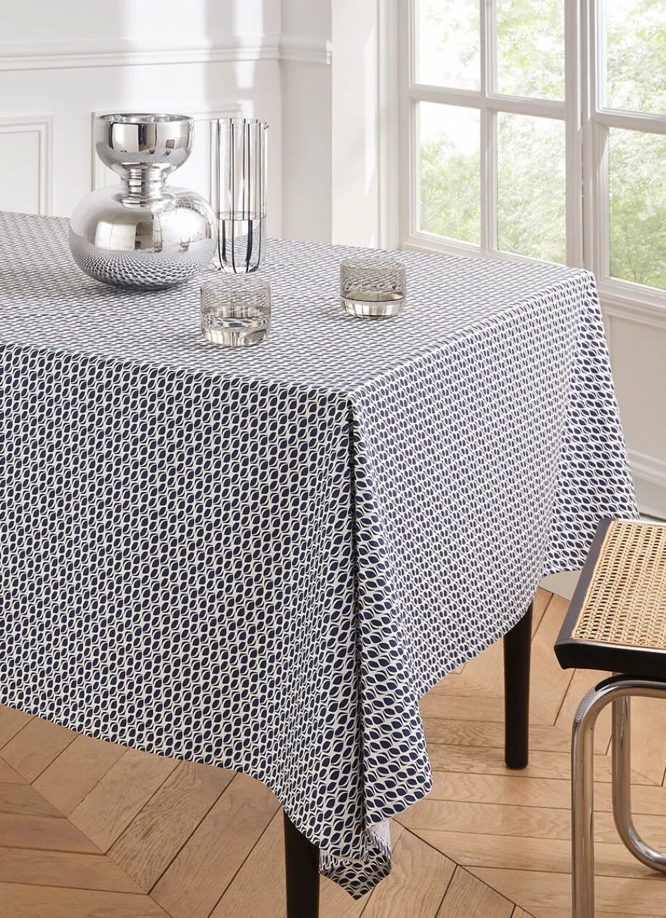 Bouchara NAPPE ENDUITE IMPRIMÉ GRAINS DE CAFÉ BLANC/MARINE
