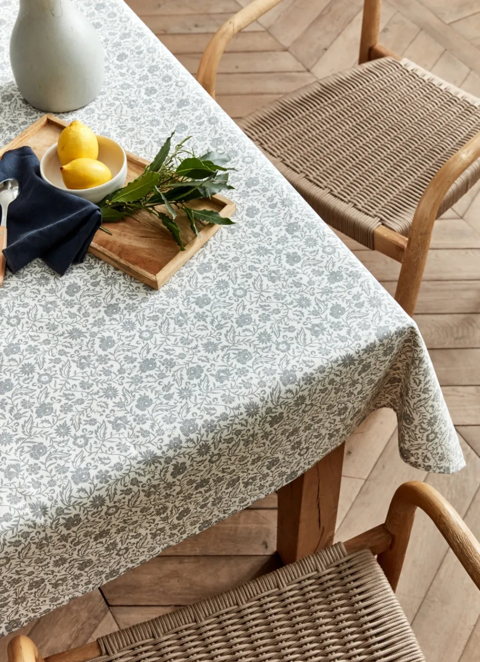 Sale Bouchara NAPPE FLEURIE EN COTON ENDUIT ÉCRU / GRIS