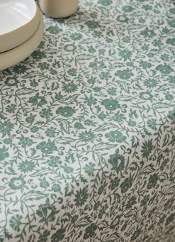 Outlet Bouchara NAPPE FLEURIE EN COTON ENDUIT ÉCRU / VERT
