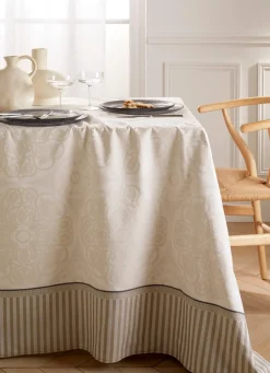 Hot Bouchara NAPPE JACQUARD EN COTON TISSÉ FIL TEINT MALT BEIGE